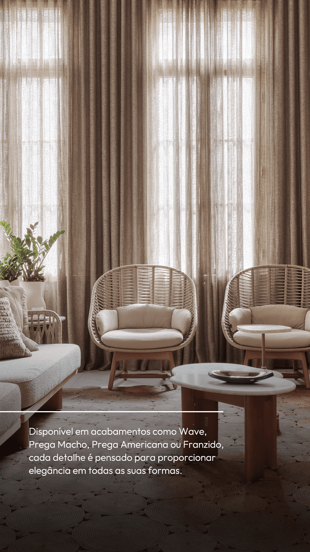 Story Xale Italiano — cortinas sob medida com trilho embutido em ambiente residencial sofisticado